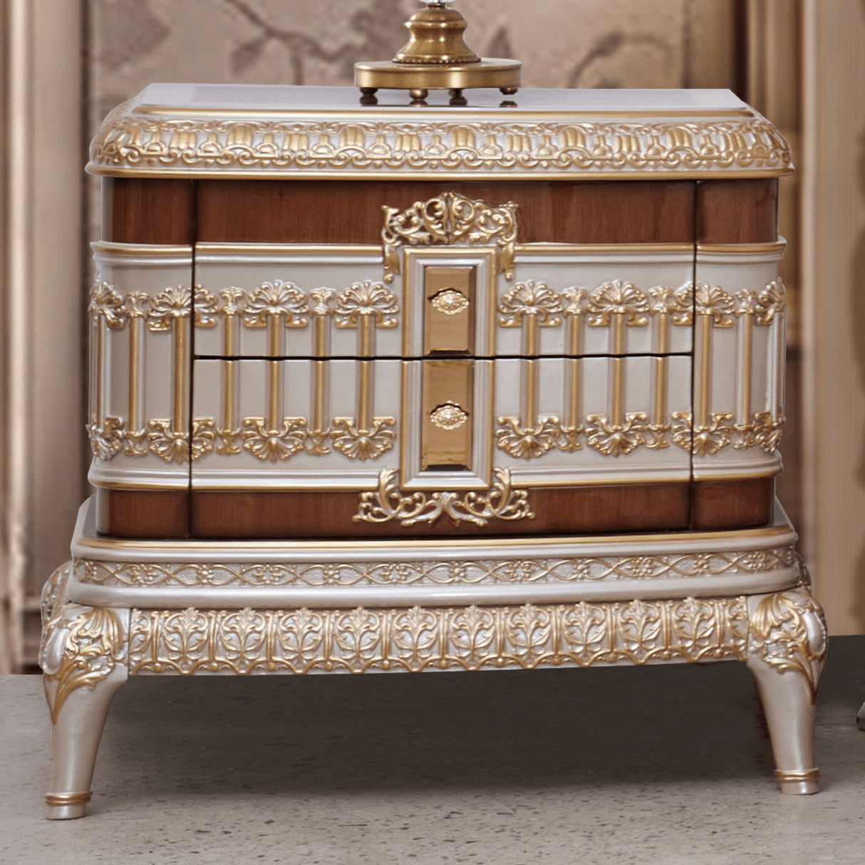 HD-9021 - Nightstand - Gold / Cherry / Pearl