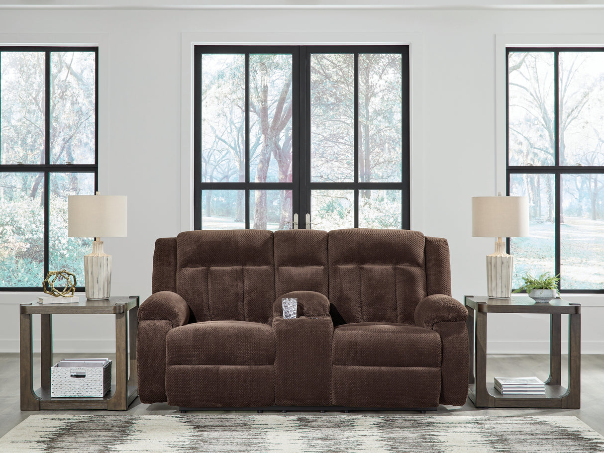 Furniture City Houma - Ashley Furniture - Observation Power Reclining Loveseat with Console - DBL REC PWR Loveseat w/Console / Chocolate - PC2140696