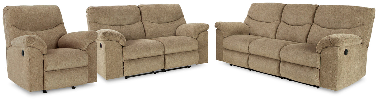 Furniture City Houma - Ashley Furniture - Alphons Reclining Sofa, Loveseat and Recliner - Reclining Sofa, Loveseat and Recliner / Briar - 28202U2