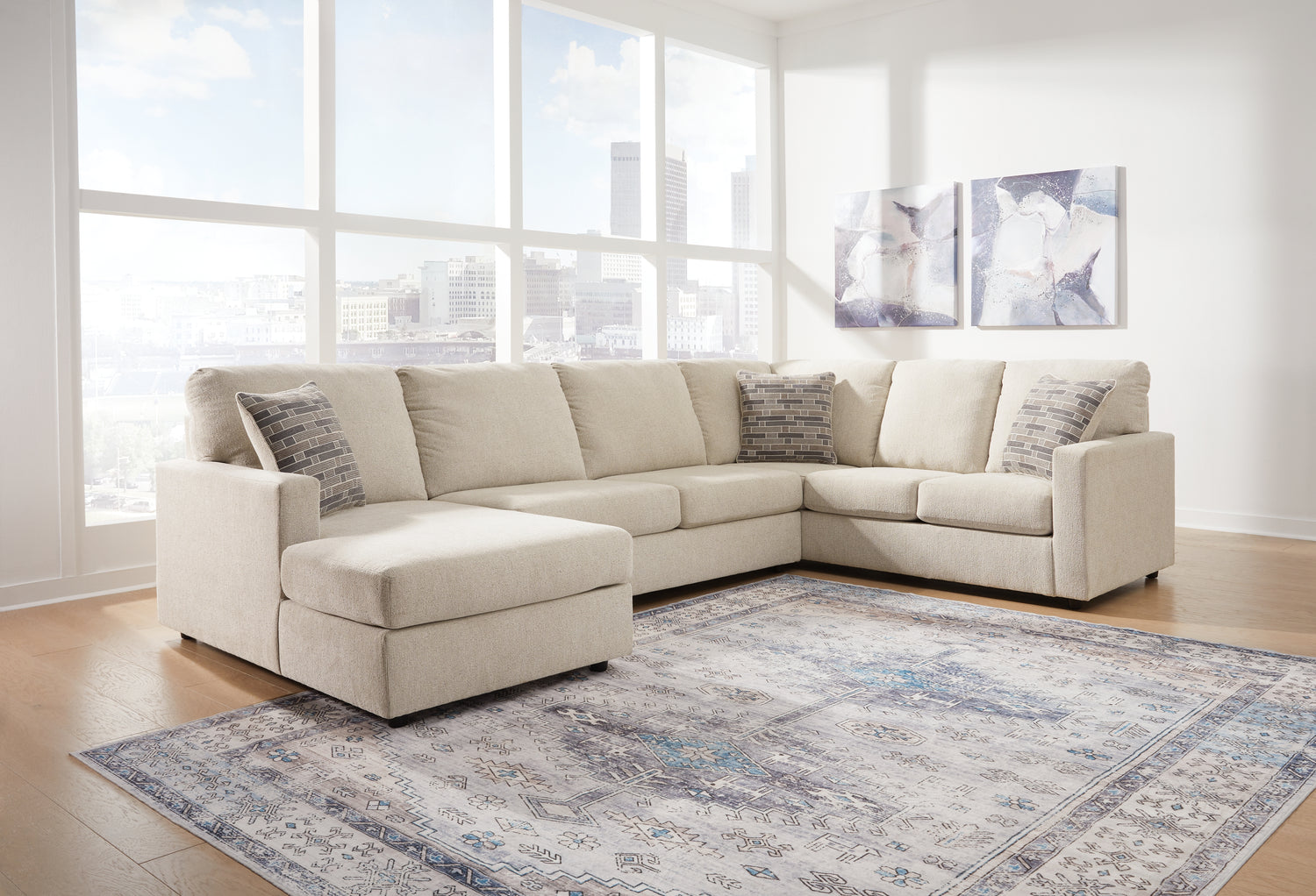 Furniture City Houma - Ashley Furniture - Edenfield 3-Piece Sectional with Chaise - RAF 3-Piece Sectional with Chaise / Linen - 29004S1