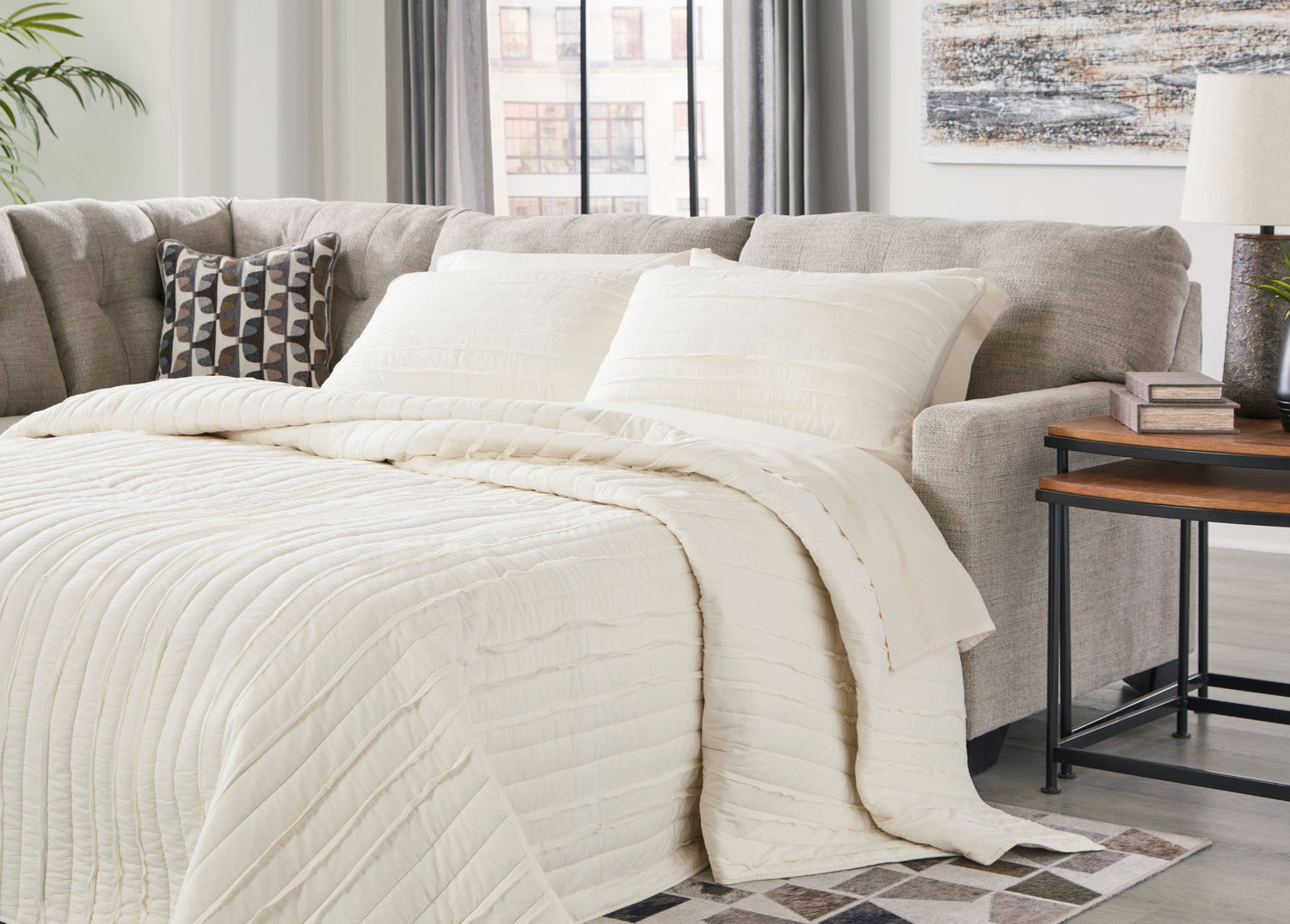 Furniture City Houma - Ashley Furniture - Mahoney 2-Piece Sleeper Sectional with Chaise - RAF 2-Piece Sleeper Sectional with Chaise / Pebble - 31004S3