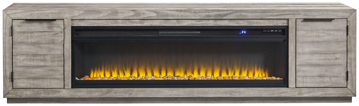 Naydell - 92" TV Stand With Wide Fireplace Insert - Gray