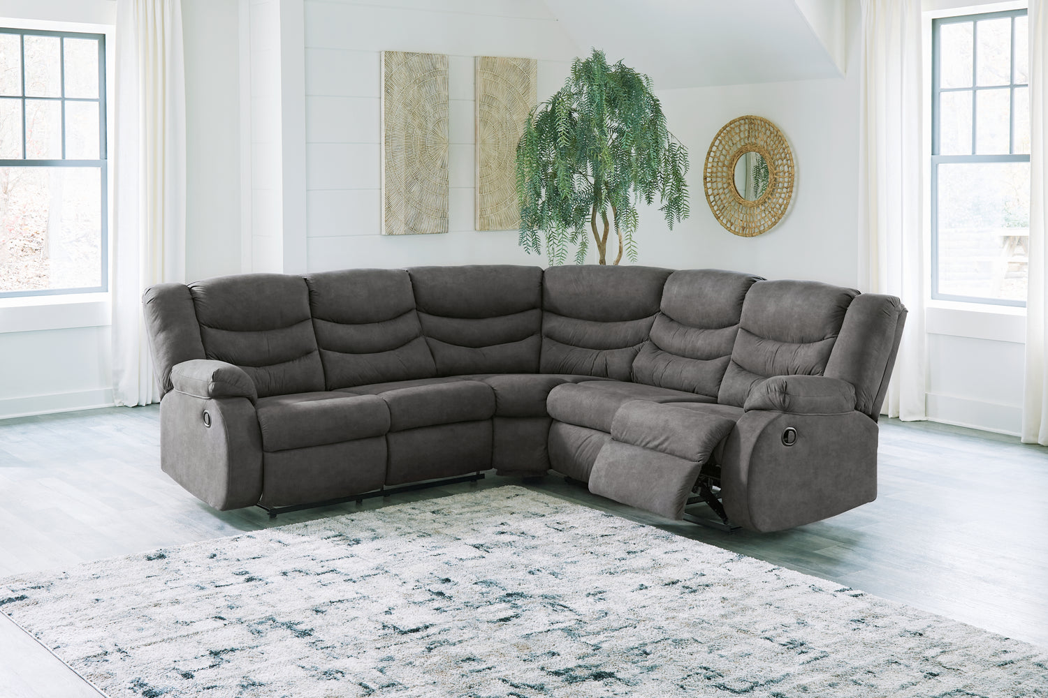 Furniture City Houma - Ashley Furniture - Partymate 2-Piece Reclining Sectional - 2-Piece Reclining Sectional / Slate - 36903S2