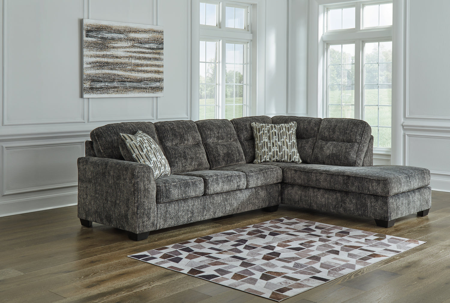 Furniture City Houma - Ashley Furniture - Lonoke 2-Piece Sectional with Chaise - LAF 2-Piece Sectional with Chaise / Gunmetal - 50504S2