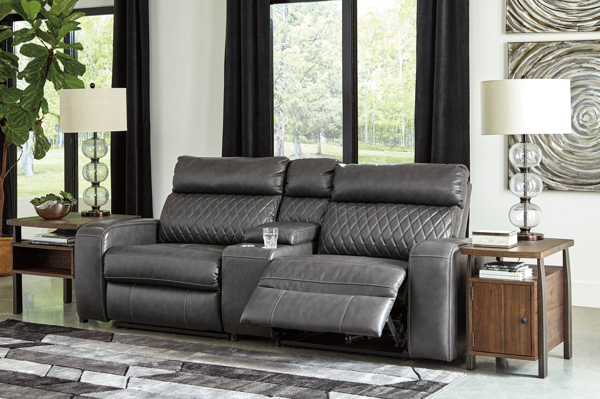 Furniture City Houma - Ashley Furniture - Samperstone 3-Piece Power Reclining Sectional Loveseat - 3-Piece Power Reclining Sectional Loveseat - 55203S3