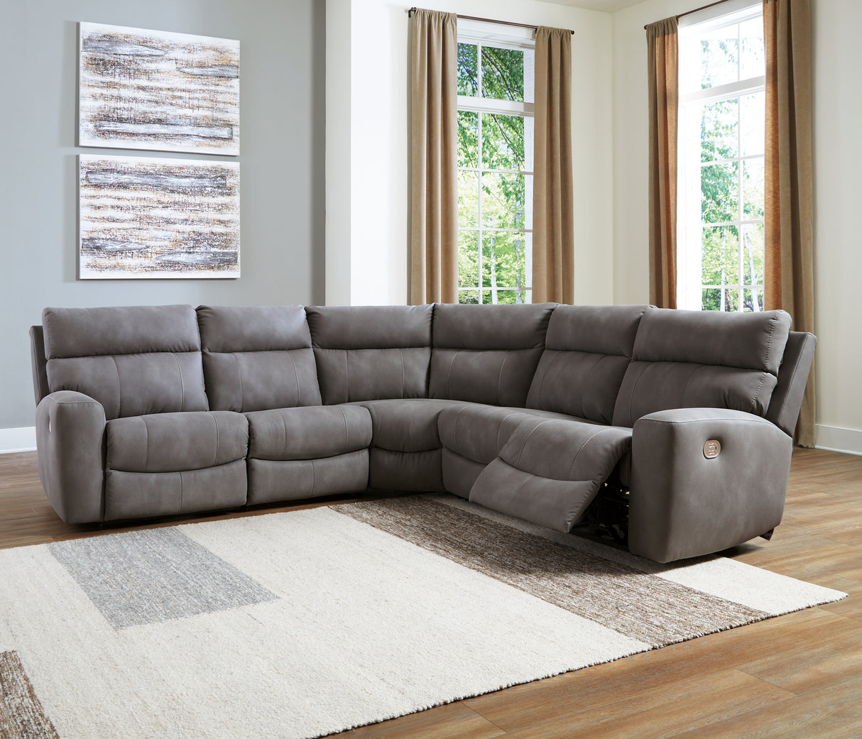 Furniture City Houma - Ashley Furniture - Next-Gen DuraPella 5-Piece Power Reclining Sectional - 5-Piece Power Reclining Sectional / Slate - 61003S6