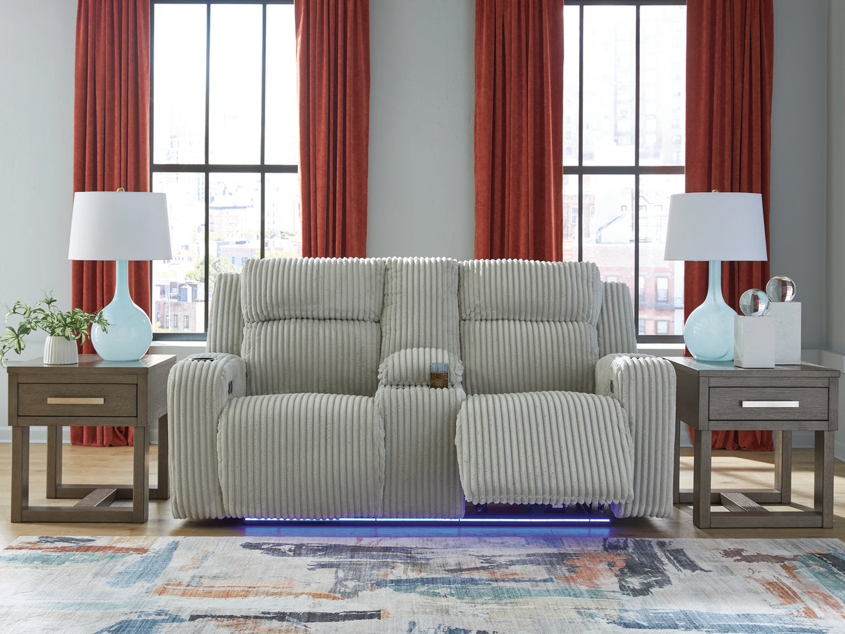 Furniture City Houma - Ashley Furniture - Forest Lake Power Reclining Loveseat with Console - PWR REC Loveseat/CON/ADJ HDRST / Alloy - PC6420318