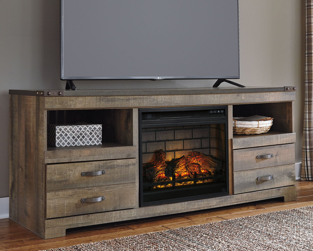 Trinell - 63" TV Stand With Glass/Stone Fireplace Insert - Brown