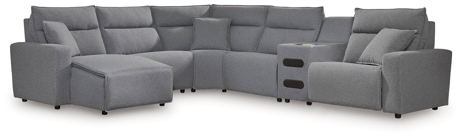 Furniture City Houma - Ashley Furniture - ModMax II 6-Piece Reclining Sectional with Chaise and Audio Console - 6-Piece Reclining Sectional with Chaise and Audio Console - 65906S29
