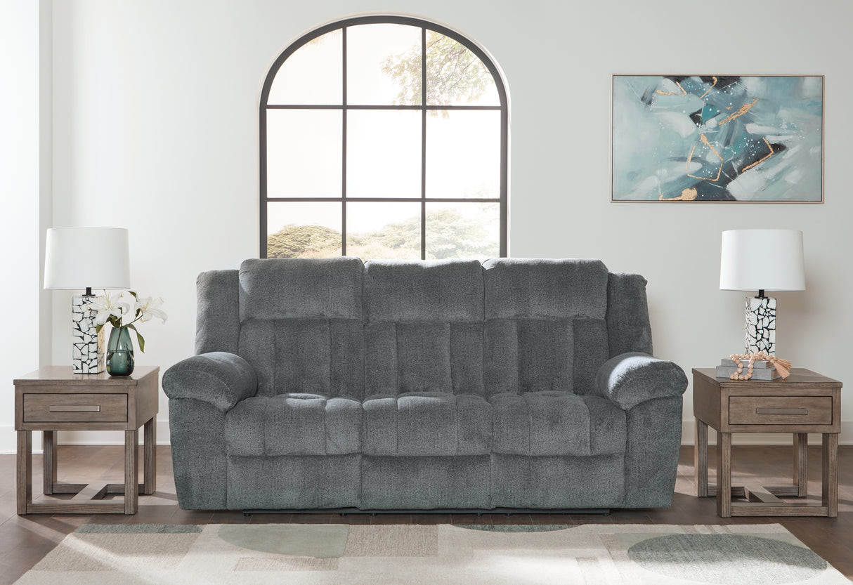 Furniture City Houma - Ashley Furniture - Tip-Off Power Reclining Sofa - PWR REC Sofa with ADJ Headrest / Slate - 6930415