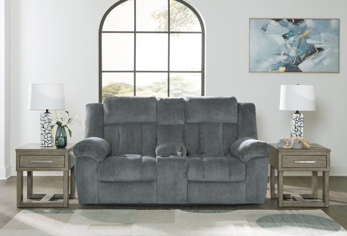 Furniture City Houma - Ashley Furniture - Tip-Off Power Reclining Loveseat - PWR REC Loveseat/CON/ADJ HDRST / Slate - 6930418