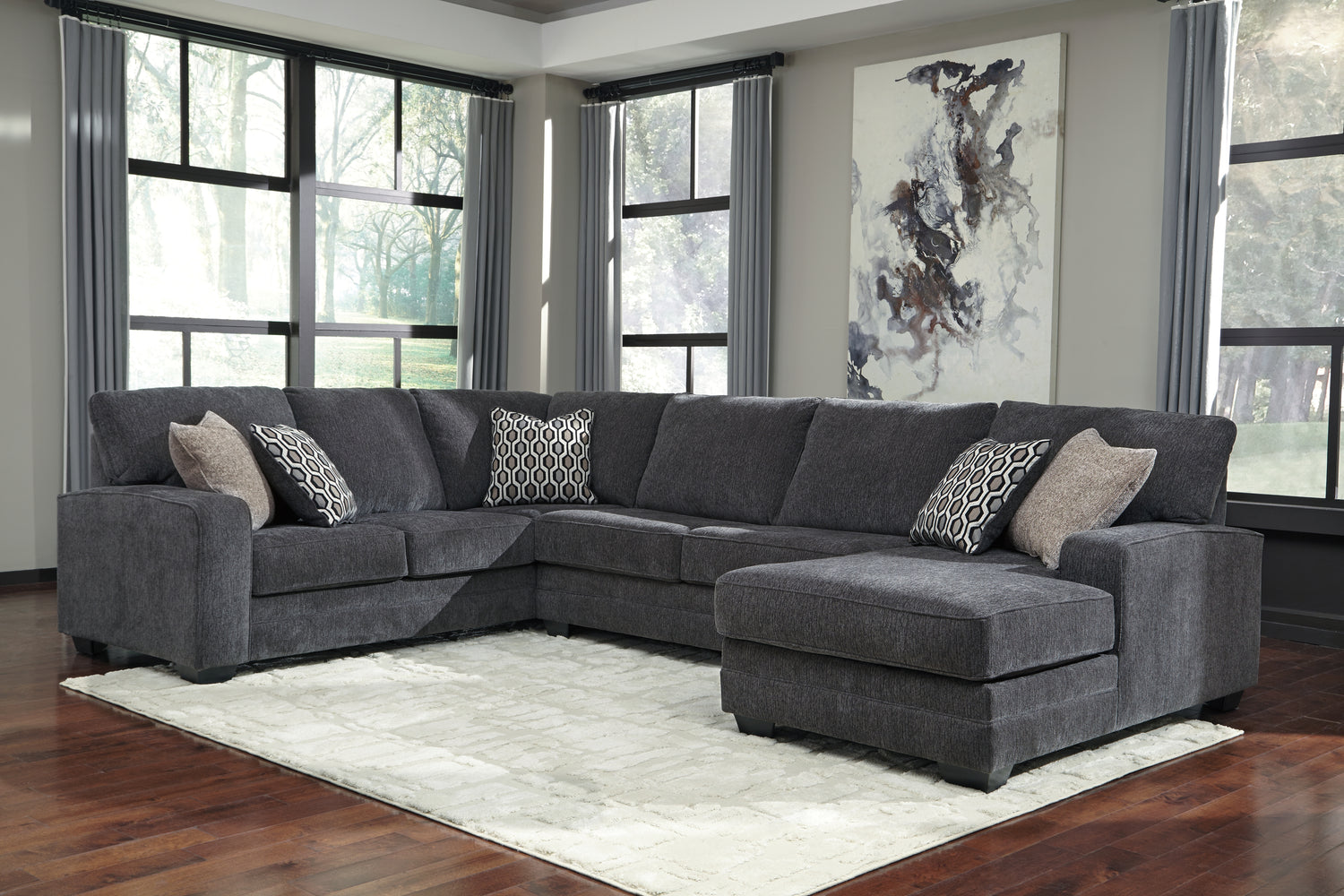 Furniture City Houma - Ashley Furniture - Tracling 3-Piece Sectional with Chaise - LAF 3-Piece Sectional with Chaise / Slate - 72600S2