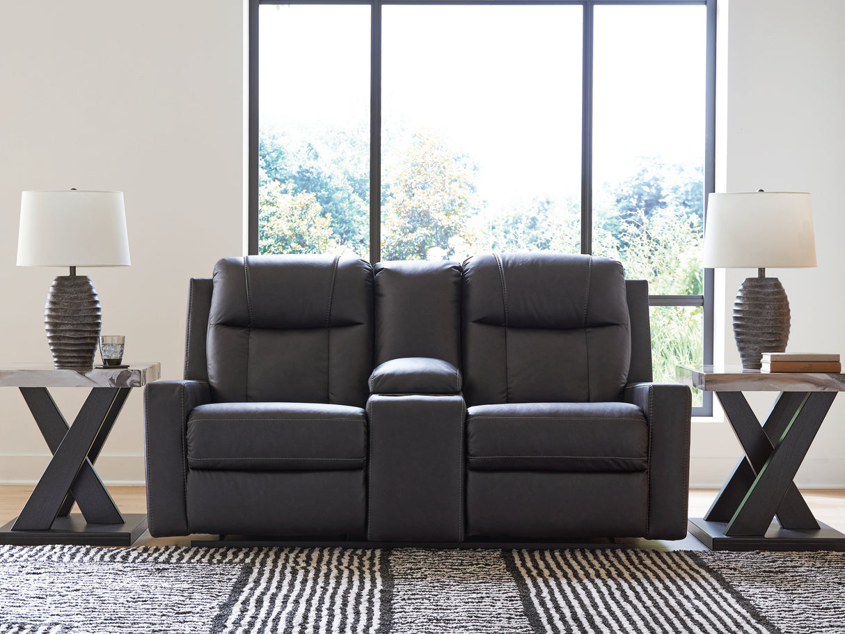 Furniture City Houma - Ashley Furniture - Mackmenville Reclining Loveseat with Console - DBL Rec Loveseat w/Console / Carbon - 7471394