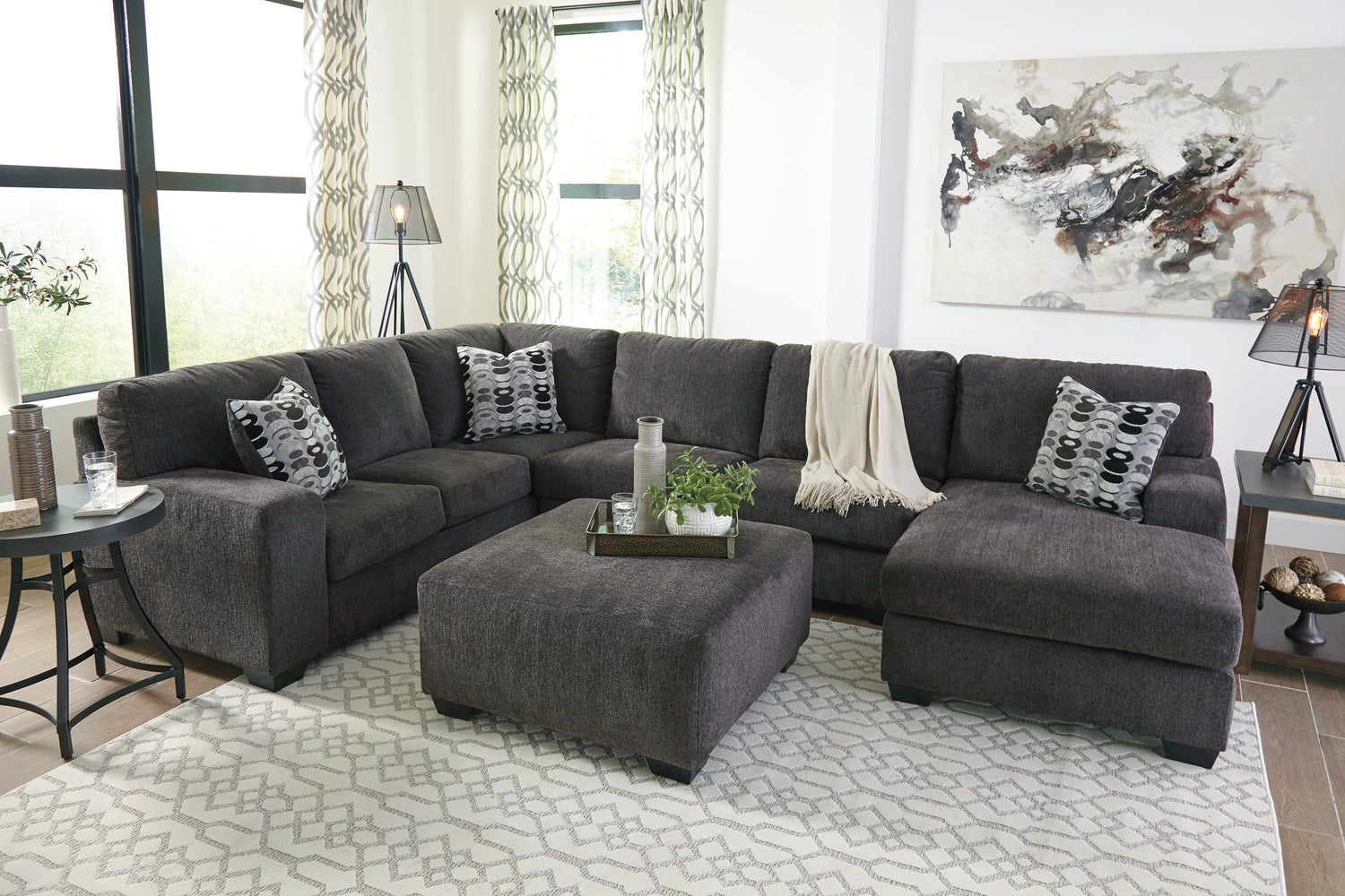Furniture City Houma - Ashley Furniture - Ballinasloe 3-Piece Sectional and Ottoman - 3-Piece Sectional and Ottoman / Smoke - 80703U1