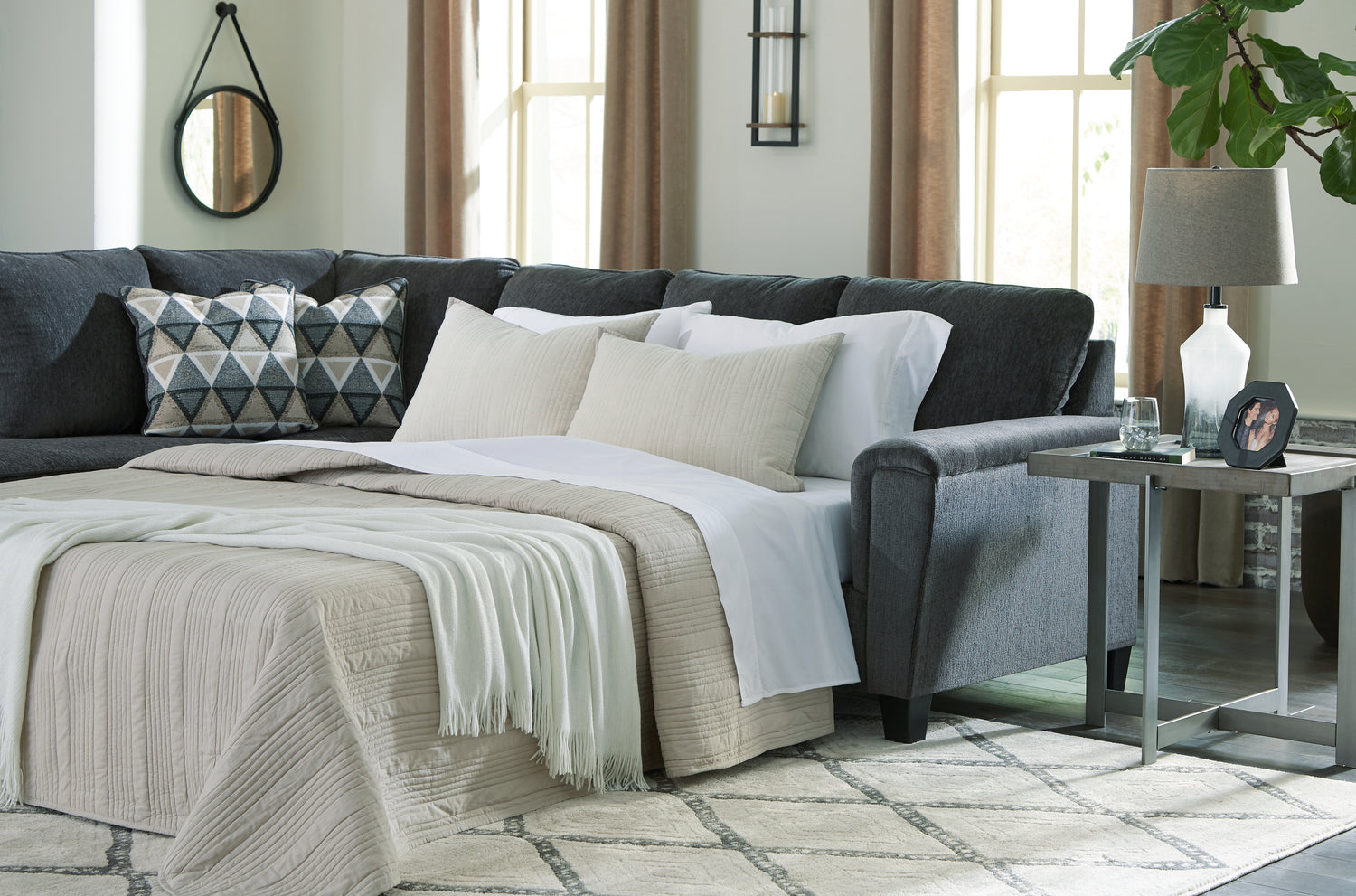 Furniture City Houma - Ashley Furniture - Abinger 2-Piece Sleeper Sectional with Chaise - RAF 2-Piece Sleeper Sectional with Chaise / Smoke - 83905S3