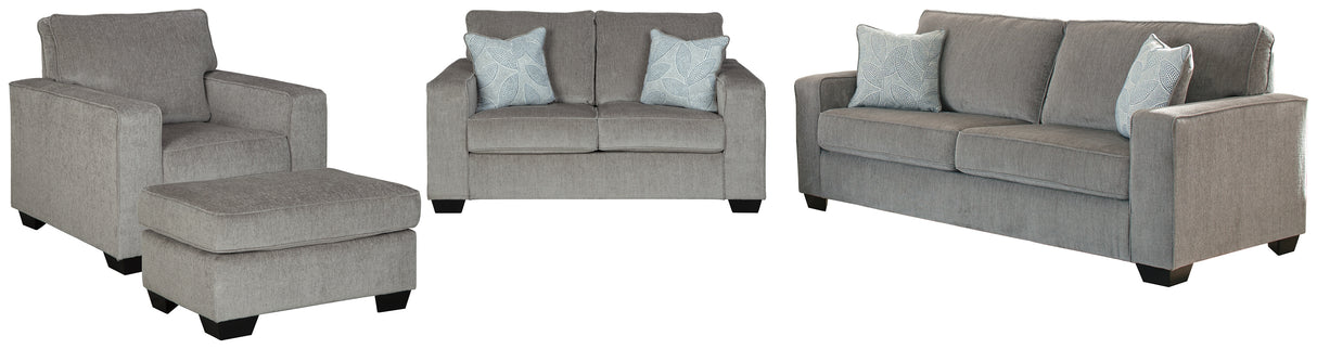 Furniture City Houma - Ashley Furniture - Altari Sofa, Loveseat, Chair and Ottoman - Sofa, Loveseat, Chair and Ottoman / Alloy - 87214U7
