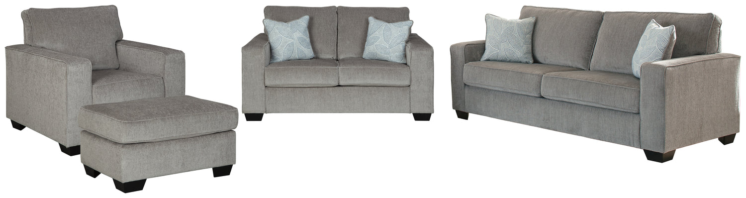 Furniture City Houma - Ashley Furniture - Altari Sofa, Loveseat, Chair and Ottoman - Sofa, Loveseat, Chair and Ottoman / Alloy - 87214U7
