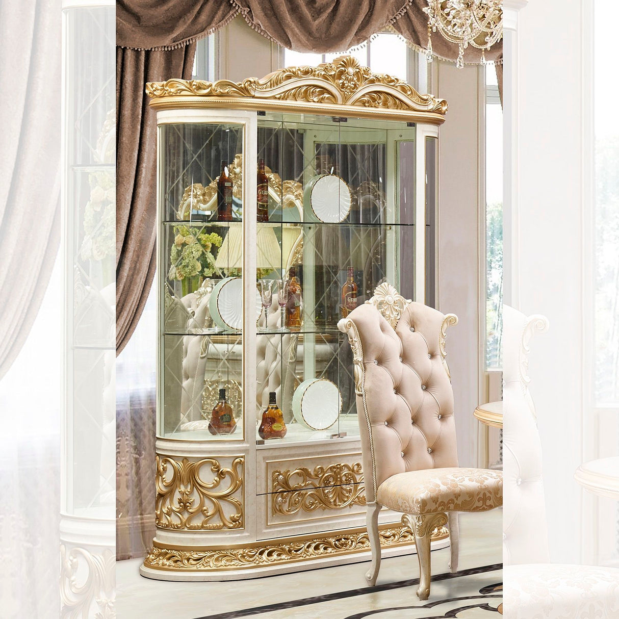 HD-903 - China Cabinet - Ivory / Gold