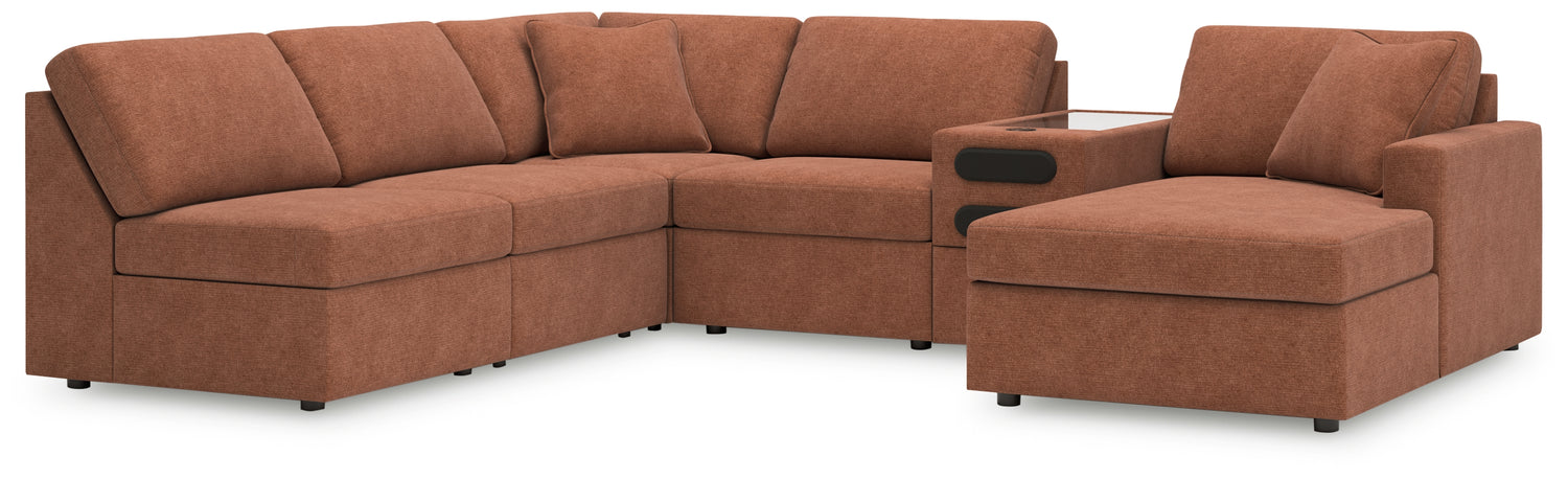 Furniture City Houma - Ashley Furniture - Modmax 6-Piece Sectional with Chaise - 6-Piece Sectional with Chaise and Audio Console / Spice - 92102S25