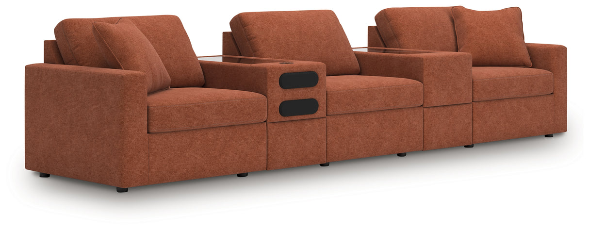 Furniture City Houma - Ashley Furniture - Modmax 5-Piece Sectional with Audio System - RAF 5-Piece Sectional with Audio System / Spice - 92102S64