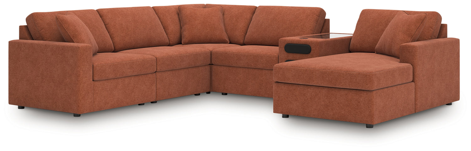 Furniture City Houma - Ashley Furniture - Modmax 6-Piece Sectional with Audio System and Chaise - RAF 6-Piece Sectional with Audio System and Chaise / Spice - 92102S51