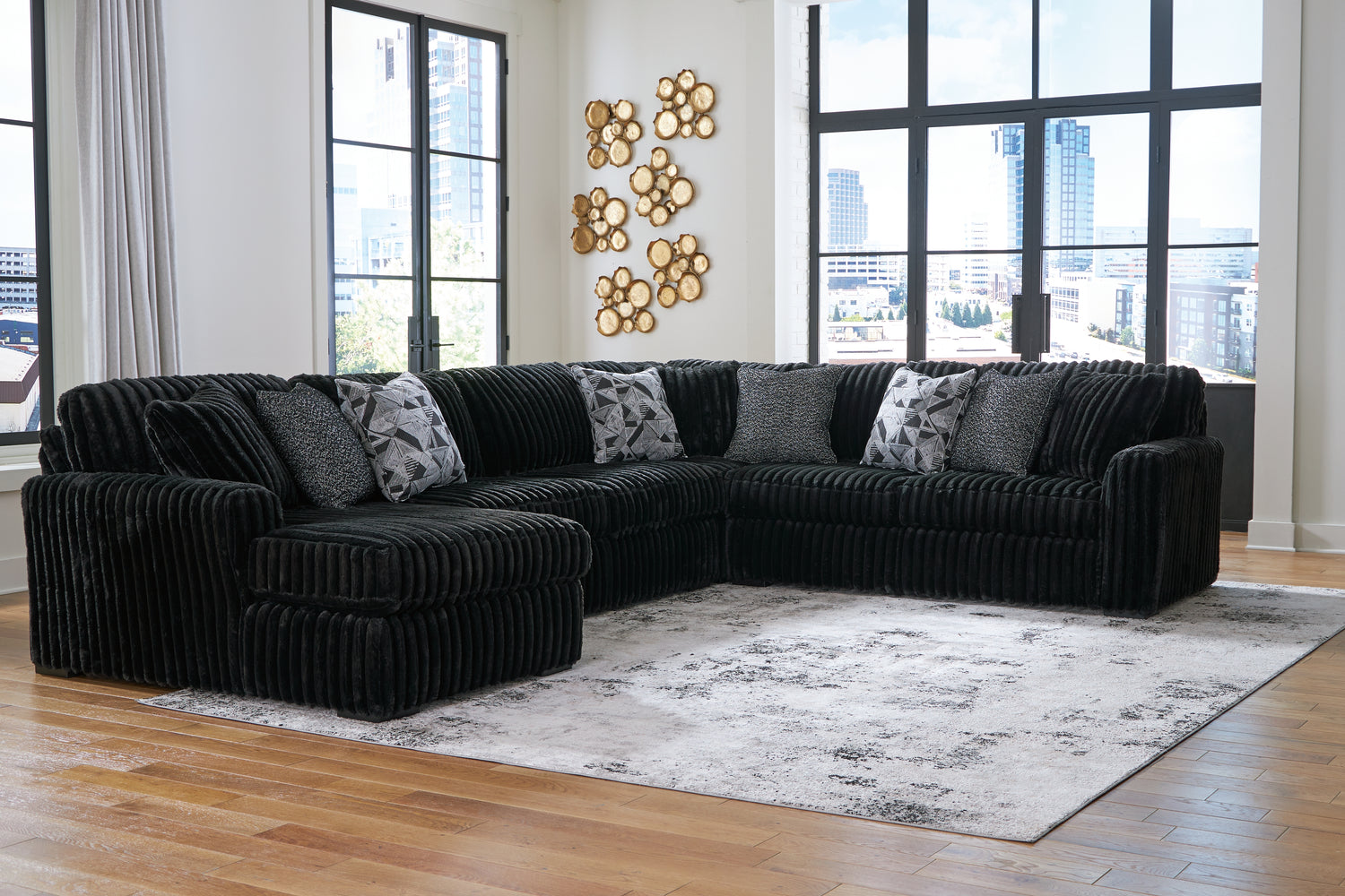 Furniture City Houma - Ashley Furniture - Midnight-Madness 4-Piece Sectional with Chaise - RAF 4-Piece Sectional with Chaise / Onyx - 98103S4