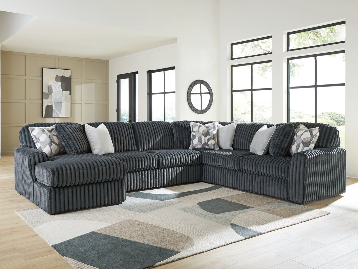 Furniture City Houma - Ashley Furniture - Midnight-Madness 4-Piece Sectional with Chaise - RAF 4-Piece Sectional with Chaise / Gunmetal - 98105S1