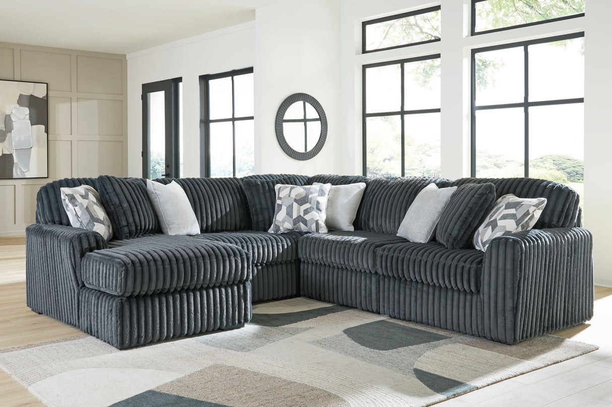 Furniture City Houma - Ashley Furniture - Midnight-Madness 5-Piece Sectional with Chaise - RAF 5-Piece Sectional with Chaise / Gunmetal - 98105S22