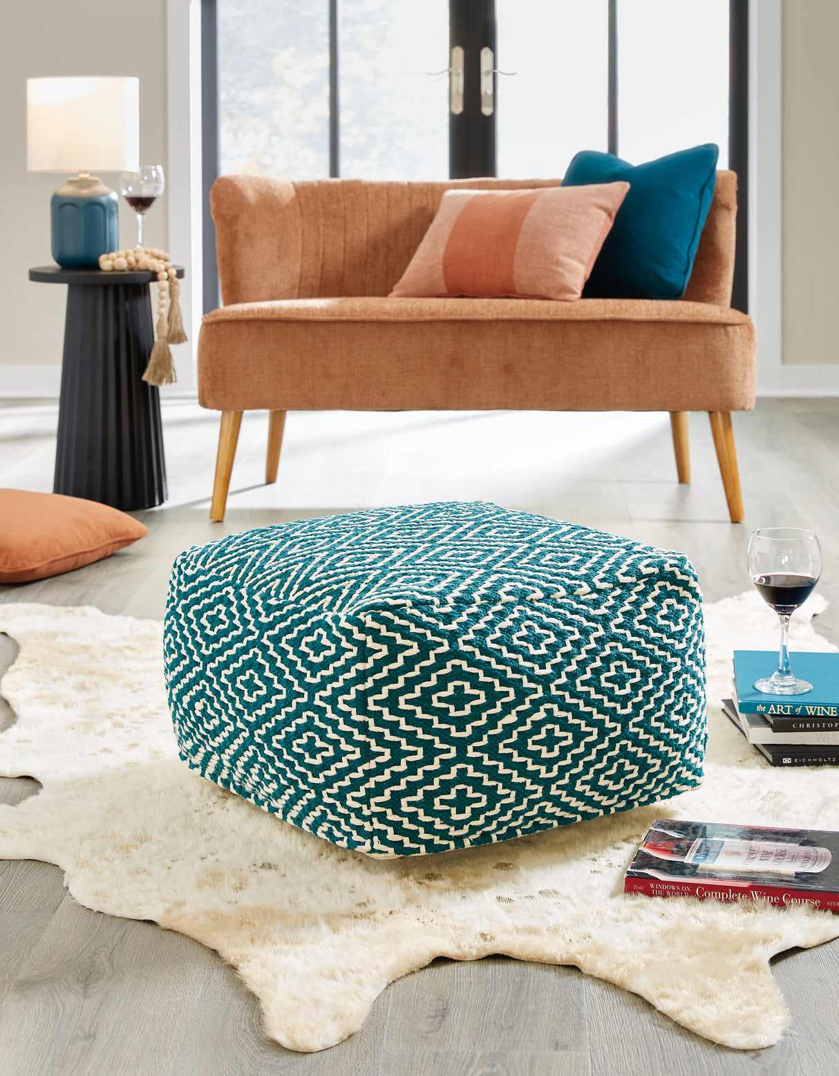 Furniture City Houma - Ashley Furniture - Brynnsen Pouf - Pouf / Teal/Ivory - A1001055