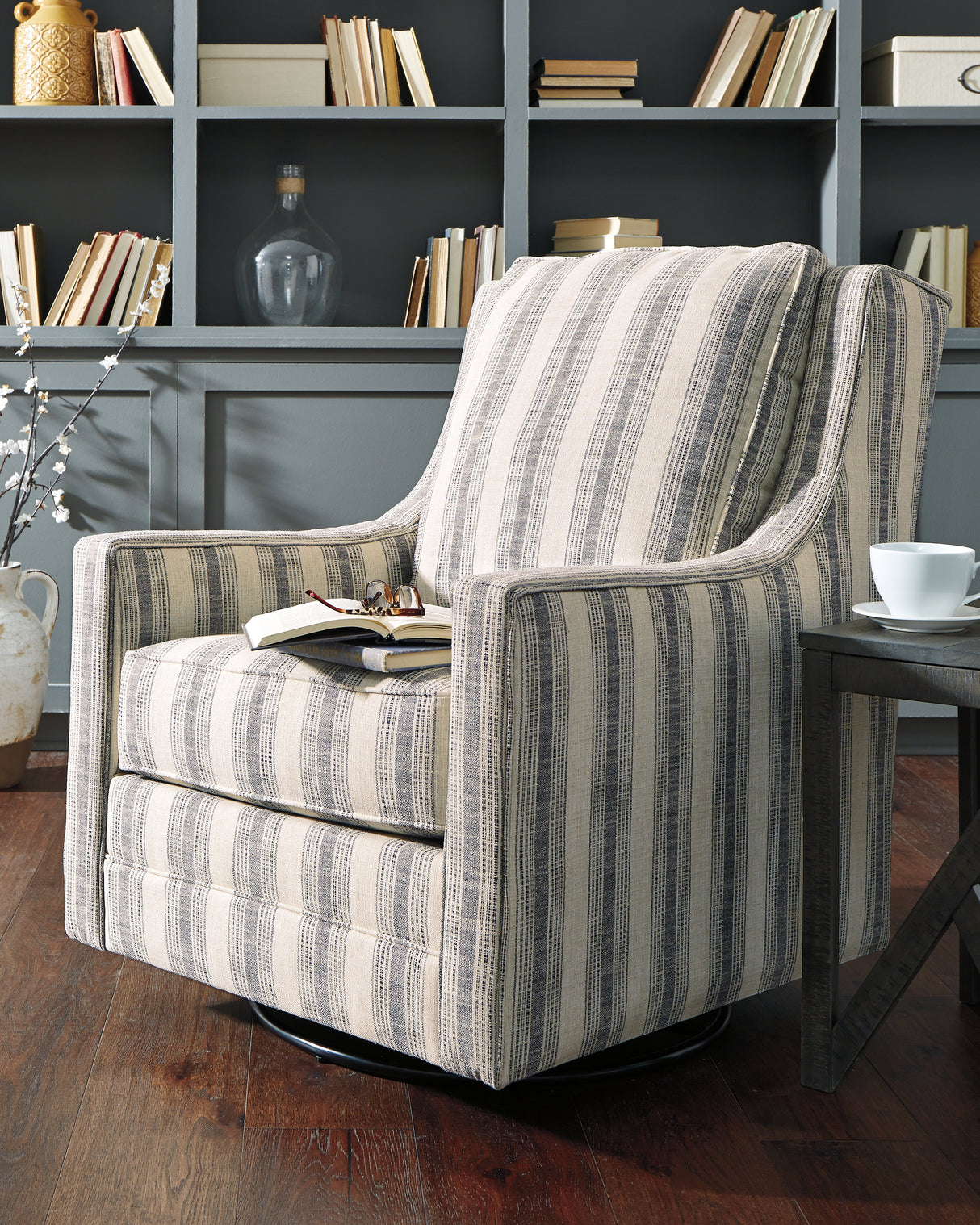 Furniture City Houma - Ashley Furniture - Kambria Swivel Glider Accent Chair - Swivel Glider Accent Chair / Ivory/Black - A3000207