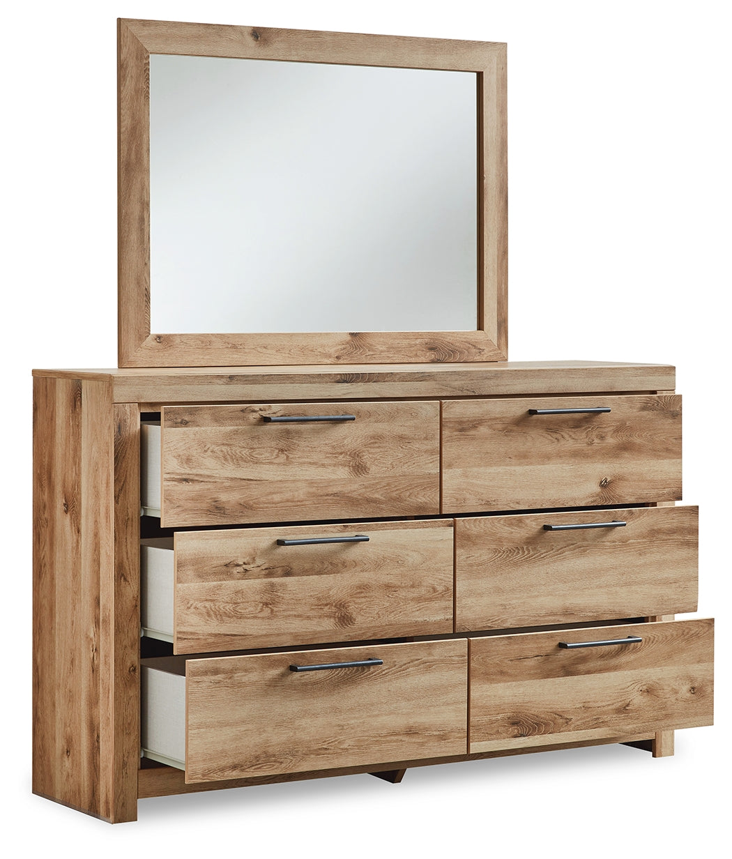 Hyanna King Panel Storage Bed with 2 Side Storage, Dresser and Mirror
