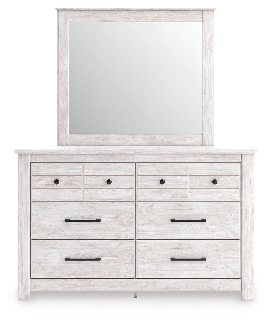 Makidern Queen Panel Bed with Storage, Dresser and Mirror