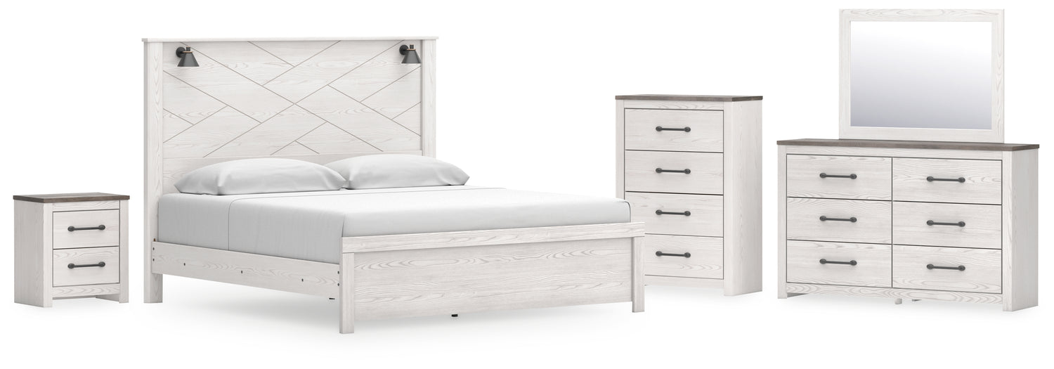 Gerridan King Panel Bed, Dresser, Mirror, Chest, and Nightstand