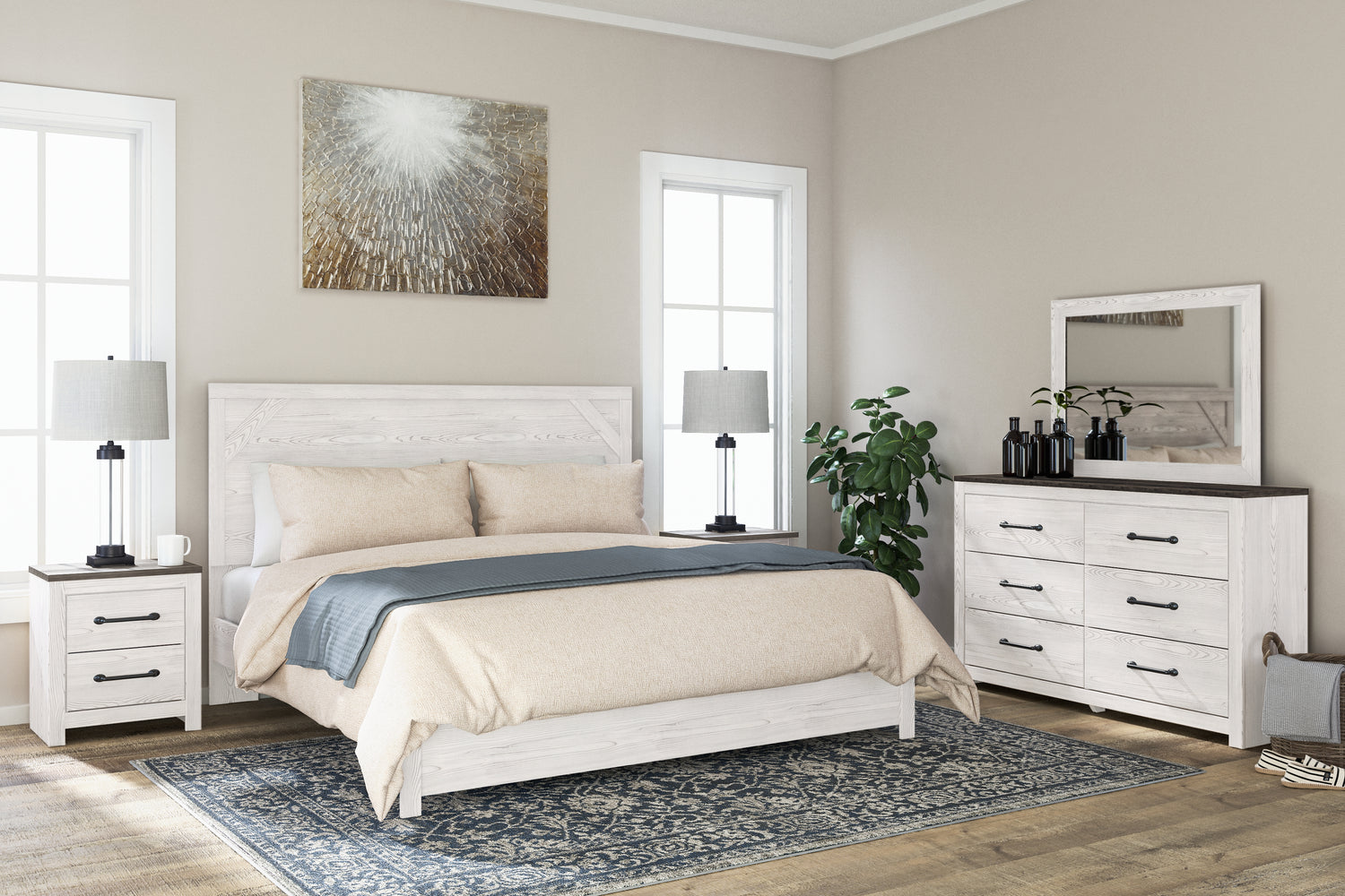 Furniture City Houma - Ashley Furniture - Gerridan King Panel Bed, Dresser, Mirror and 2 Nightstands - King Panel Bed, Dresser, Mirror and 2 Nightstands - B1190B19