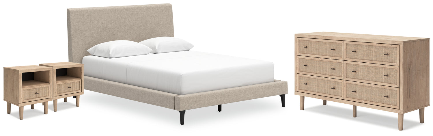 Cielden Queen Upholstered Bed, Dresser and 2 Nightstands