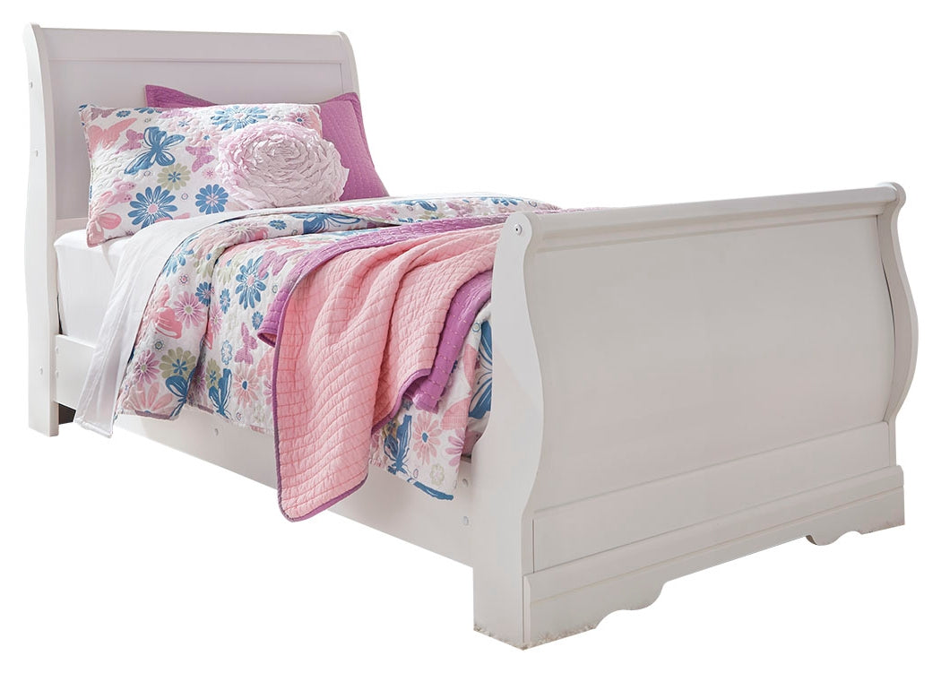 Furniture City Houma - Ashley Furniture - Anarasia Twin Sleigh Bed, Dresser and Mirror - Twin Sleigh Bed, Dresser and Mirror / White - B129B6