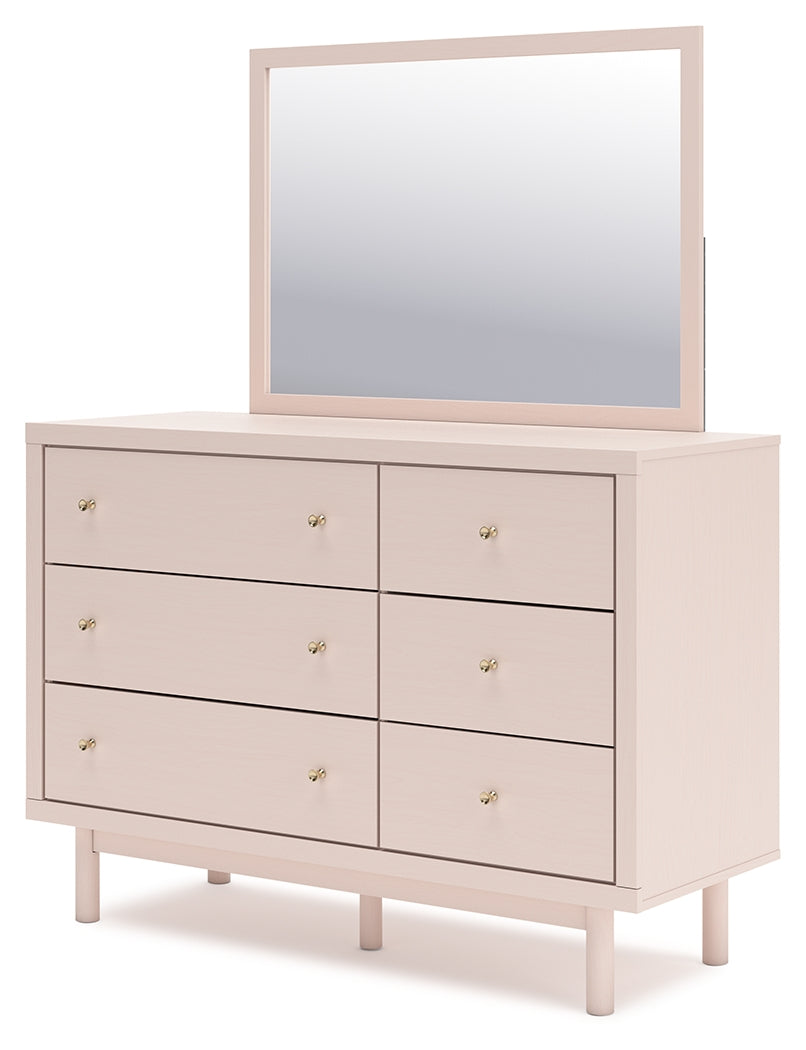 Wistenpine Twin Upholstered Panel Headboard, Dresser and Mirror