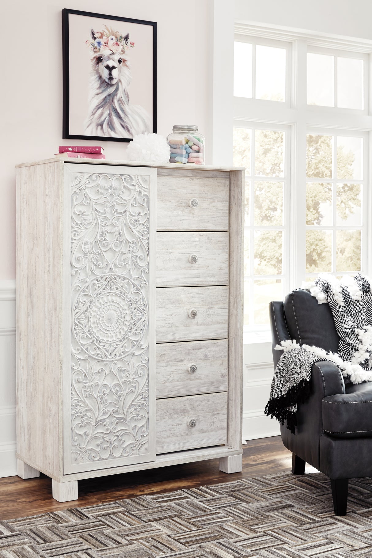 Paxberry Queen Panel Bed, Dresser, Mirror,  Chest and Nightstand