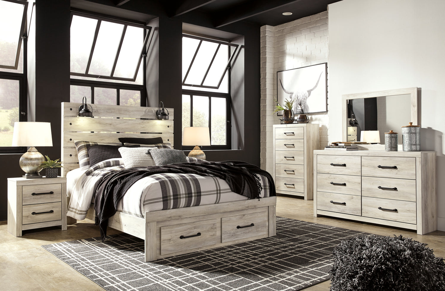 Cambeck Queen Panel Storage Bed, Dresser, Mirror and Nightstand
