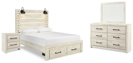 Cambeck Queen Panel Storage Bed, Dresser, Mirror and Nightstand
