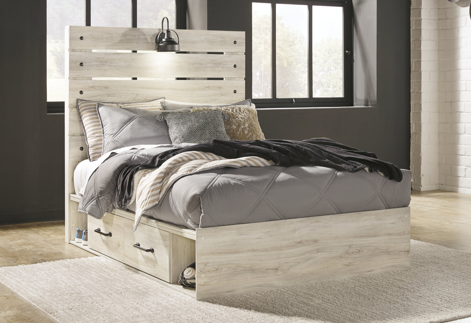 Cambeck Full Panel Bed with Storage, Dresser, Mirror and Nightstand