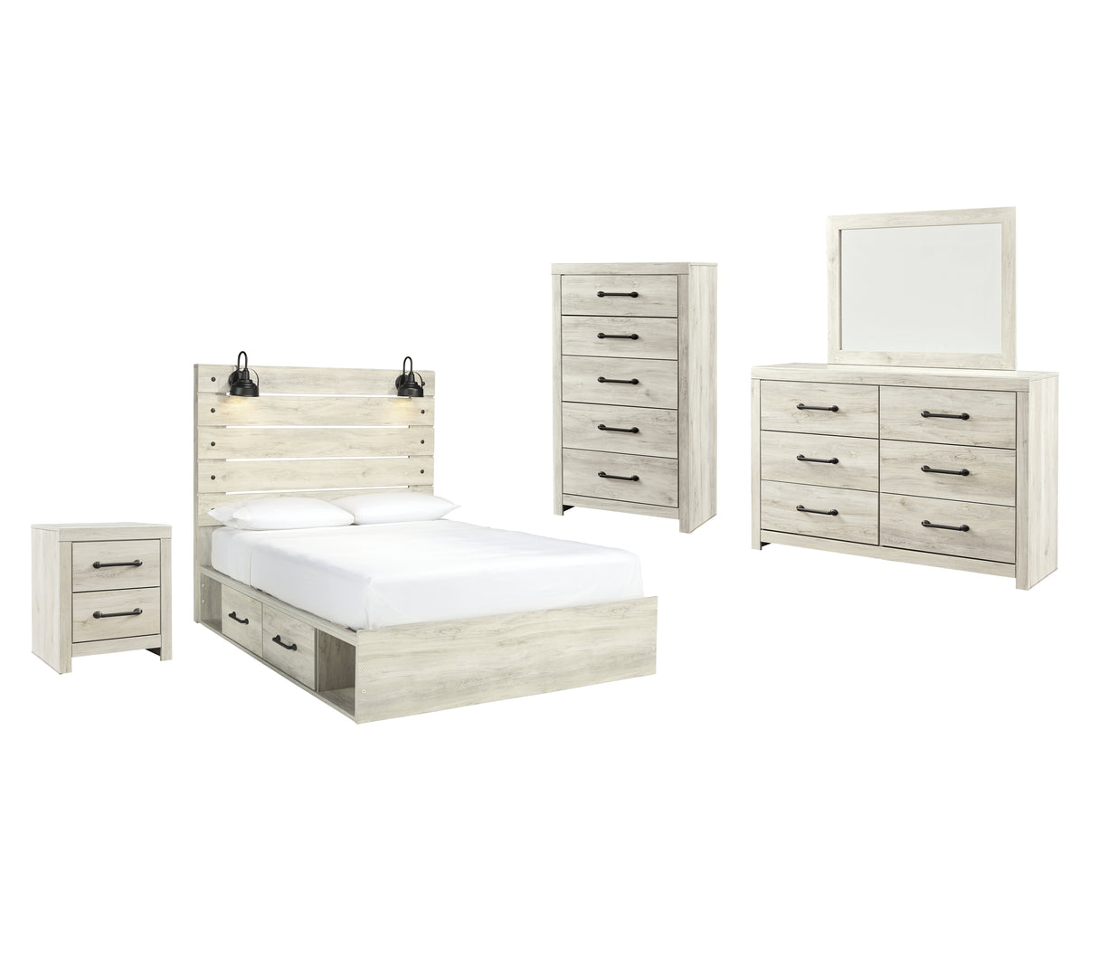 Cambeck Queen Panel Bed with Storage, Dresser, Mirror, Chest and Nightstand