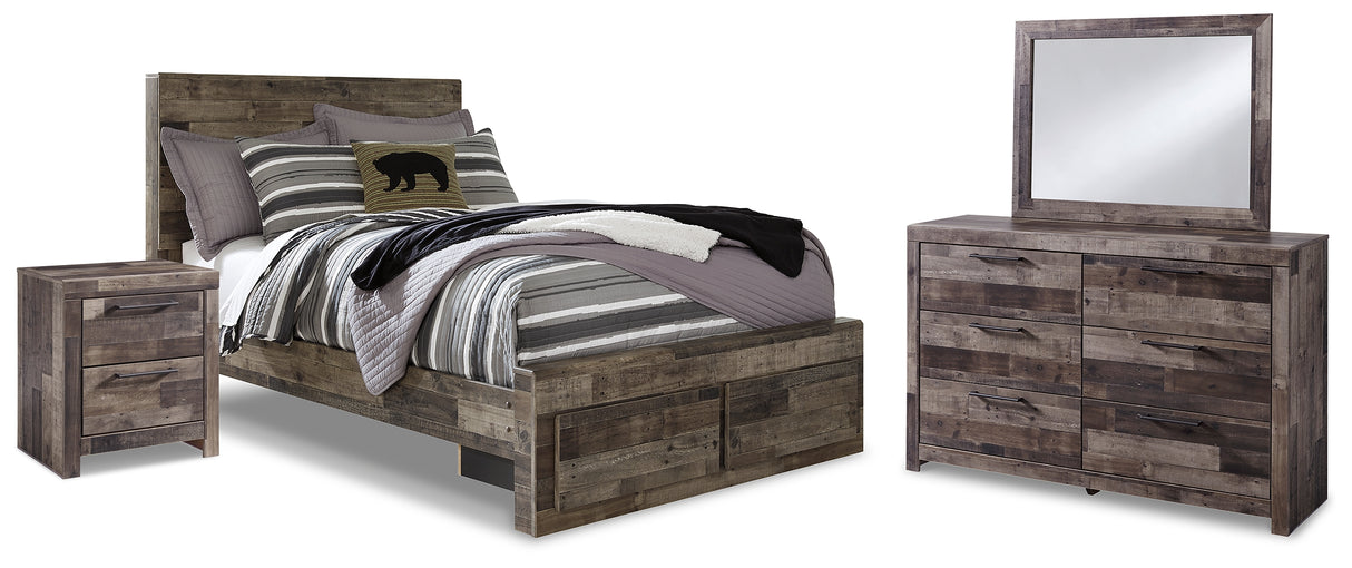 Derekson Full Panel Storage Bed, Dresser, Mirror and Nightstand