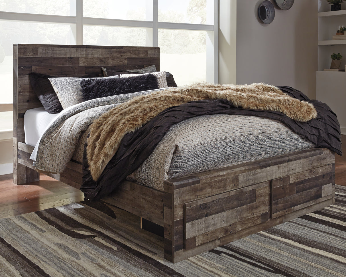 Derekson Queen Panel Storage Bed with Mirrored Dresser and Nightstand