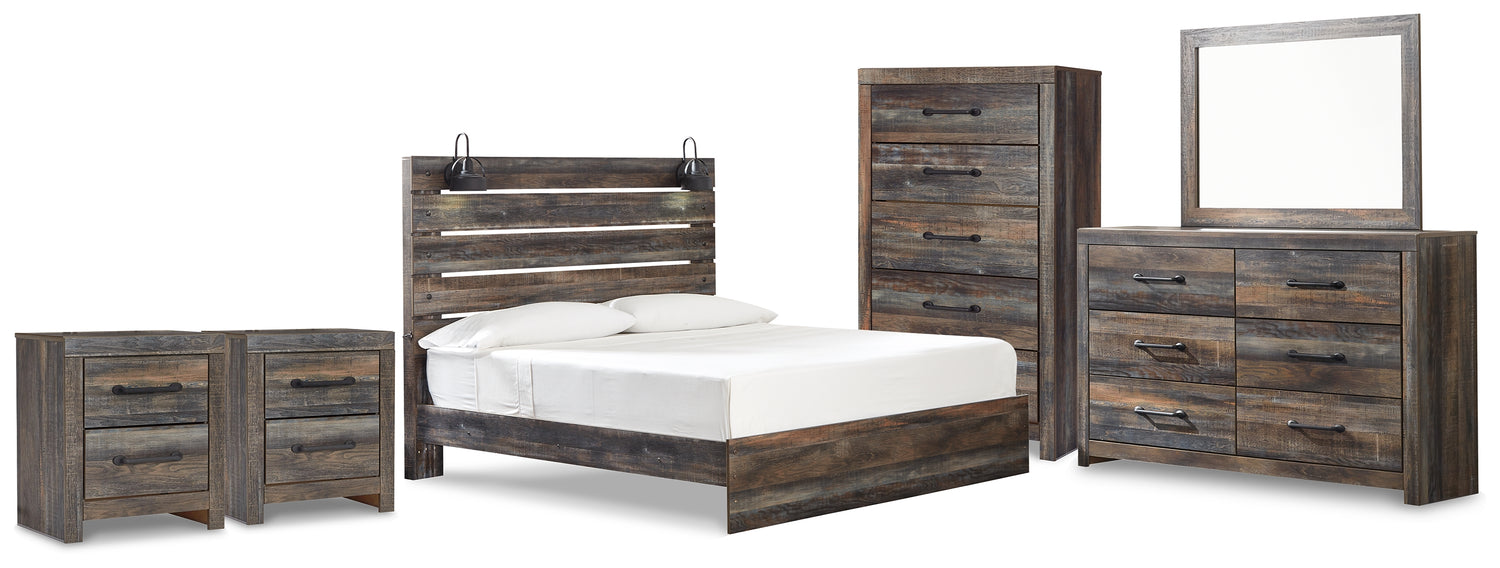Drystan King Panel Bed, Dresser, Mirror and 2 Nightstands