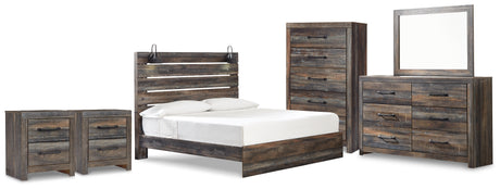Drystan King Panel Bed, Dresser, Mirror and 2 Nightstands