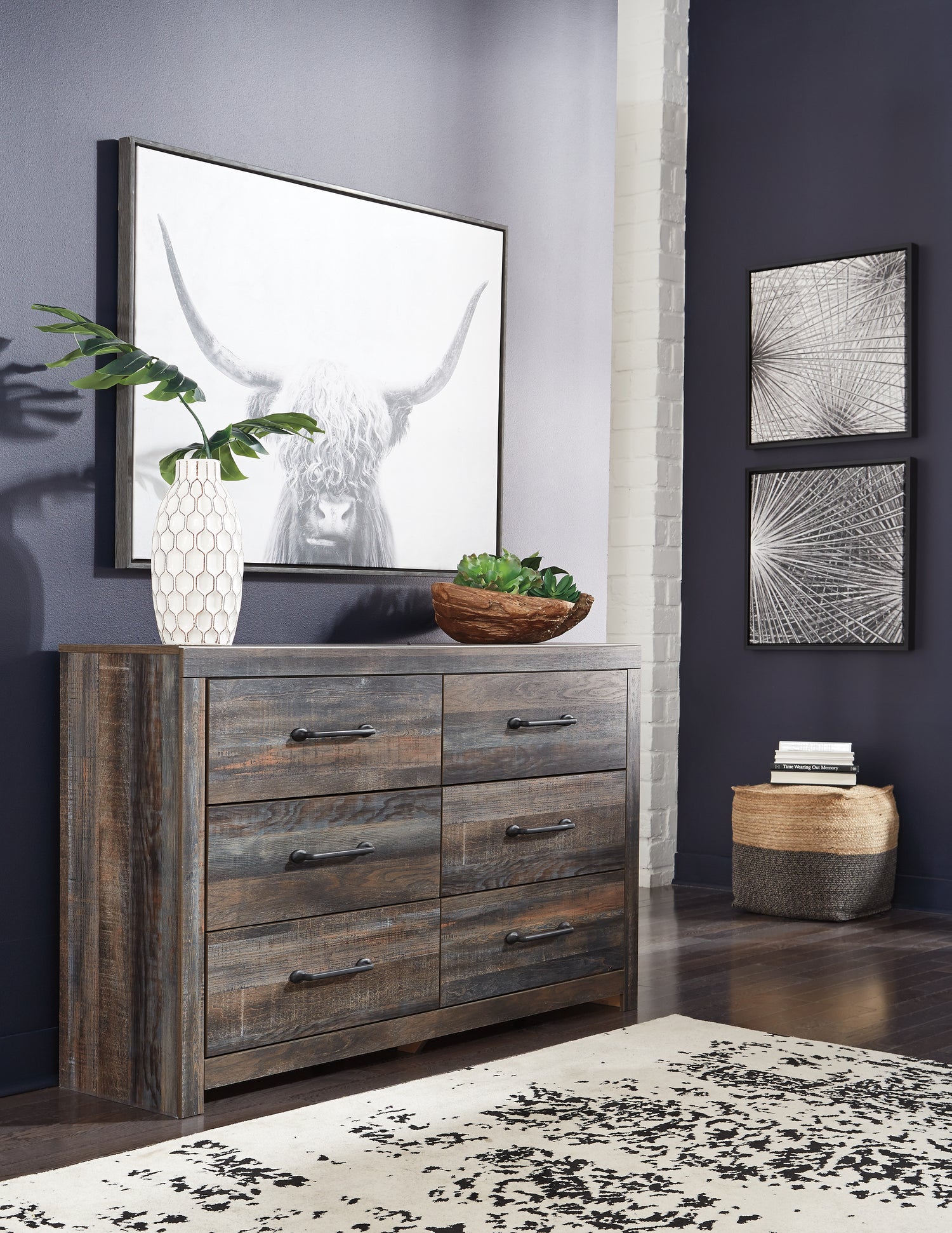 Drystan Full Bookcase Bed with 2 sided Storage, Dresser and Nightstand