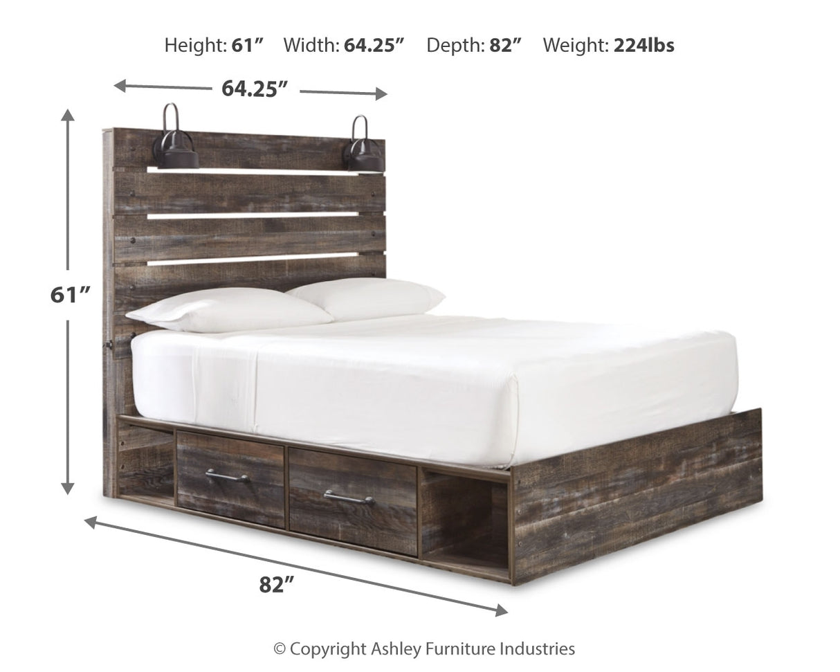 Drystan Queen Panel Bed with Mirrored Dresser and Nightstand