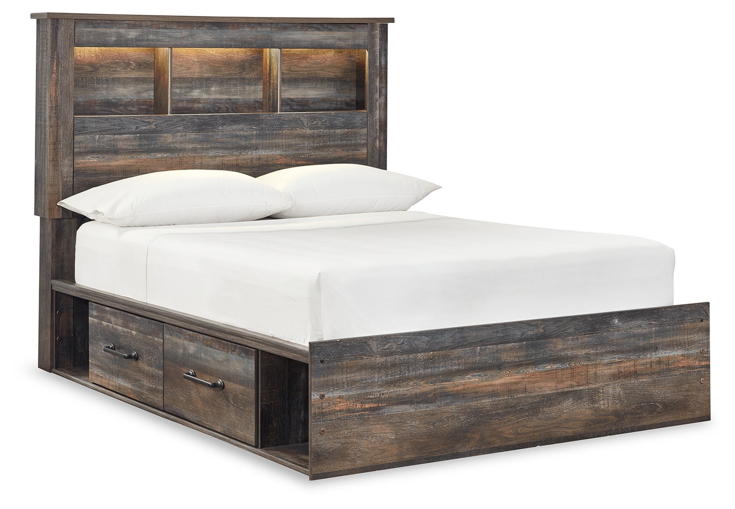 Drystan Full Bookcase Bed with 2 sided Storage, Dresser and Nightstand