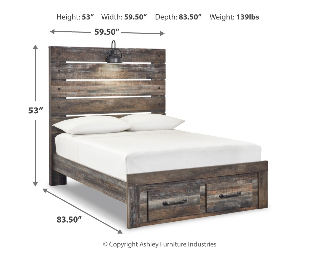 Drystan Full Panel Bed with 2 Storage Drawers